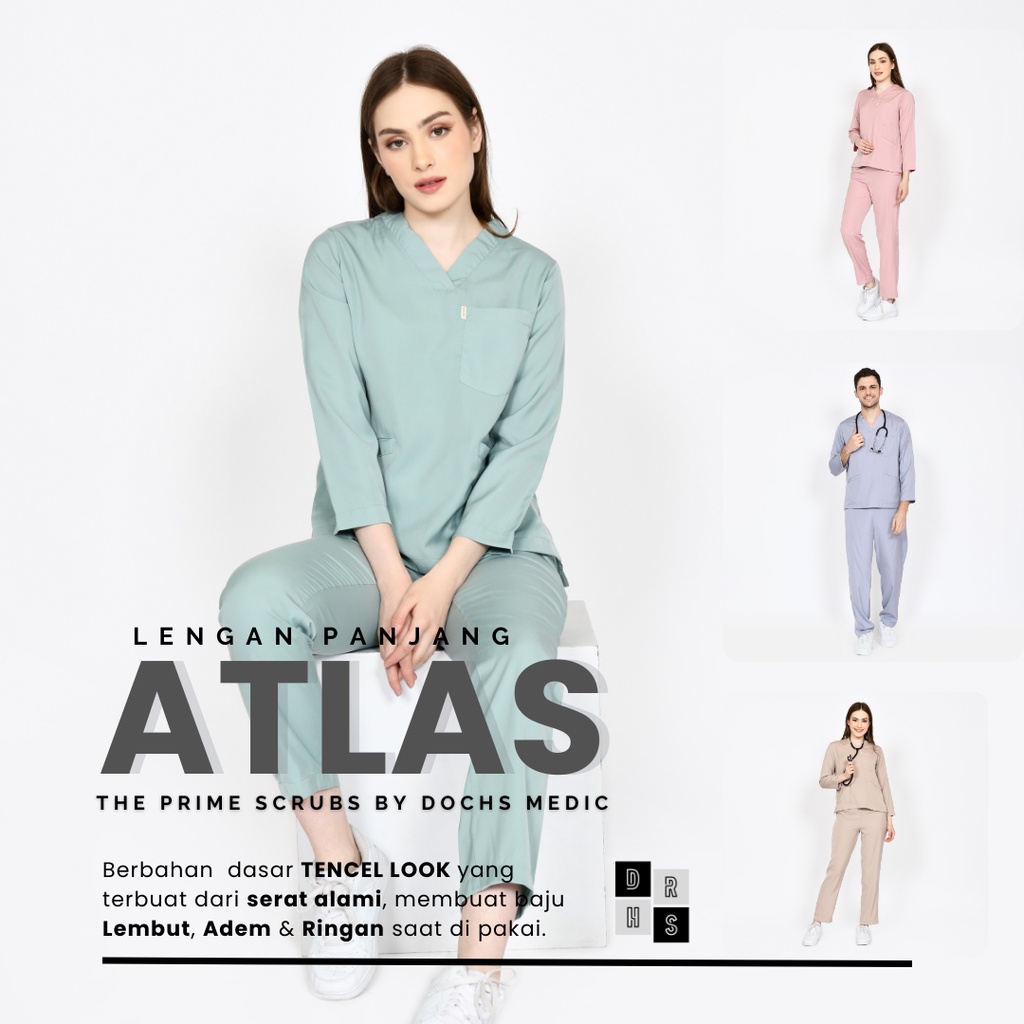 ATLAS Scrubs medis / Baju OK / Baju Jaga Lengan Panjang (The Prime Scrubs By DOCHS MEDIC)