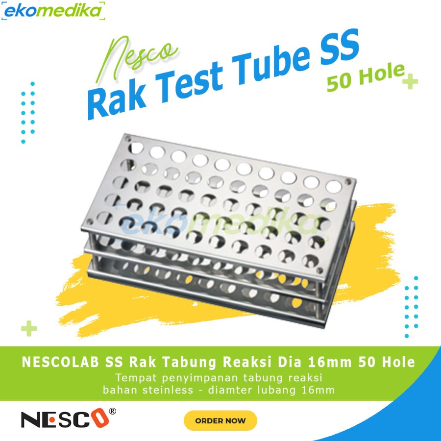 Rak Tabung Reaksi Stainless Steel diameter 16mm 50 Hole NESCOLAB SS Rak Tabung Reaksi