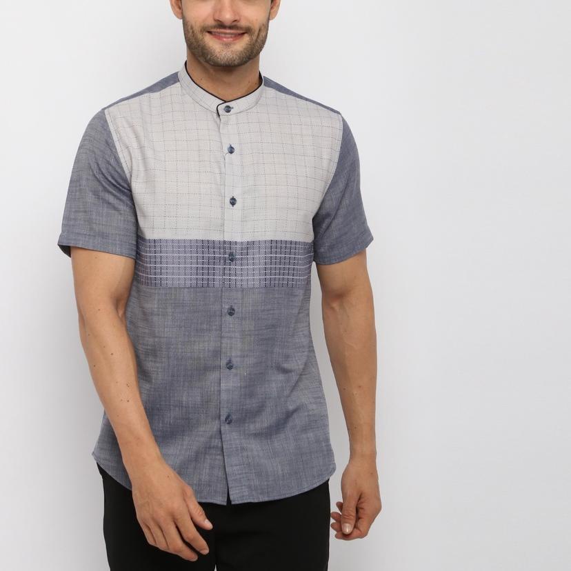 ➴ KOKO BAHR NAVY Kemeja Casual Formal Pria Lengan Pendek SS - Baju Atasan Top Man Muslim Shirt Edwin