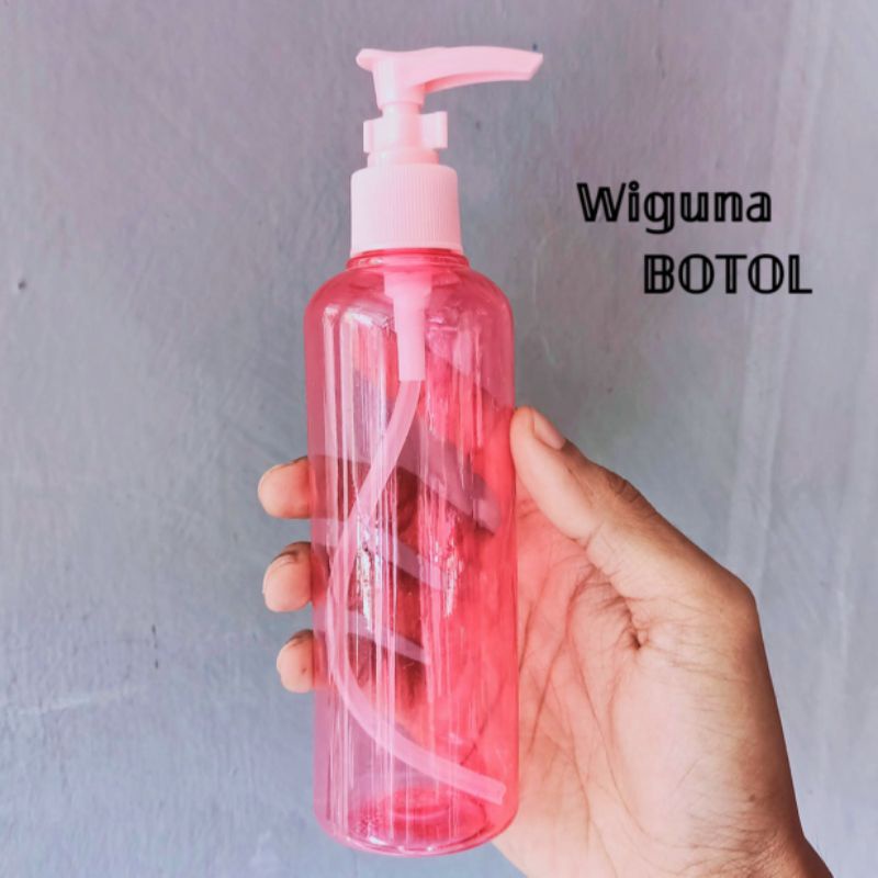 Botol Pump 250ml Pink / Botol PET 250ml Tutup Pump Clip Lock Pink