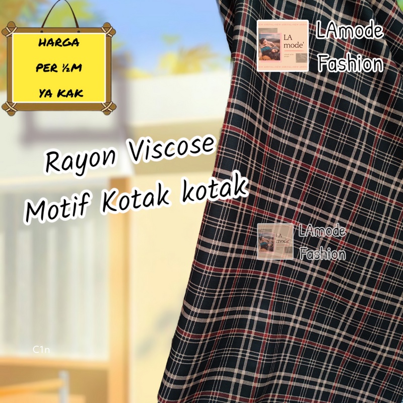 Kain Rayon Viscose Motif Kotak-Kotak