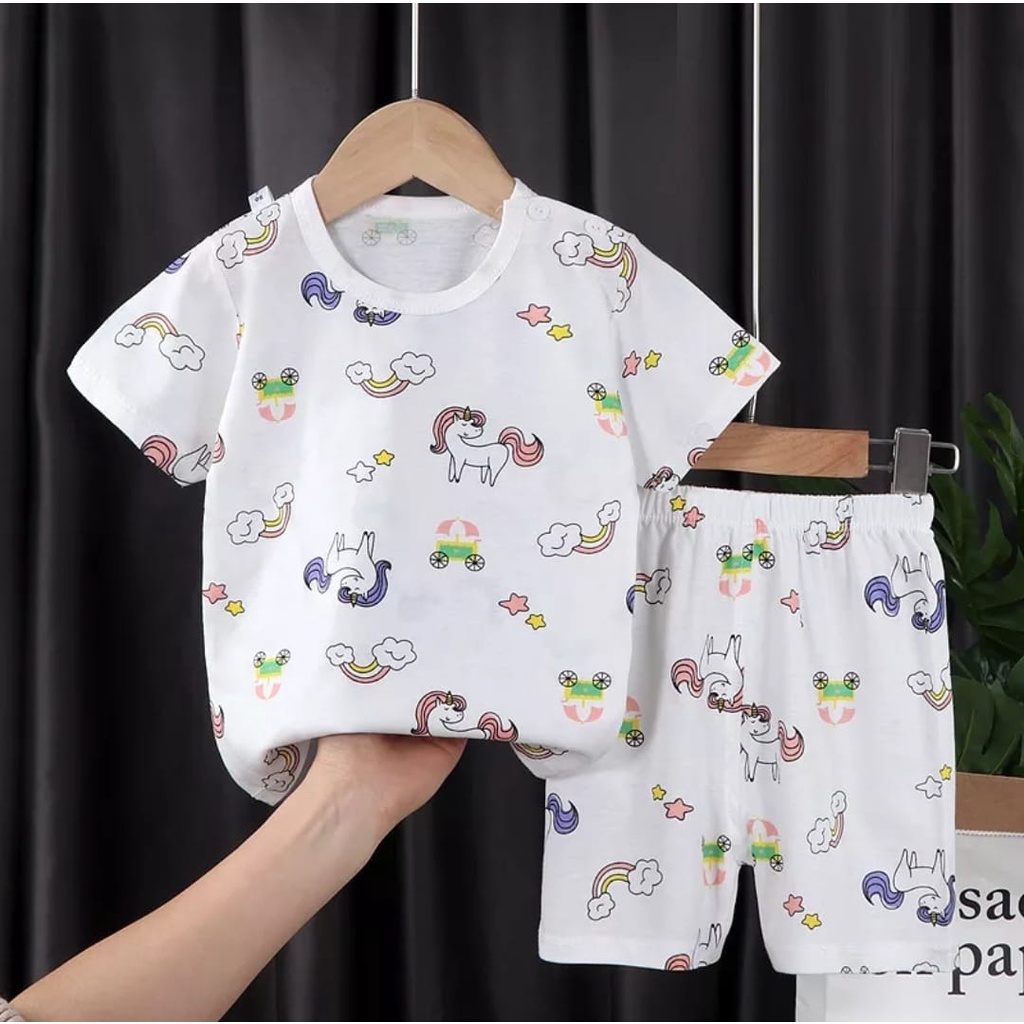 SETELAN BAJU ANAK PEREMPUAN UNICORN FULL PRINT