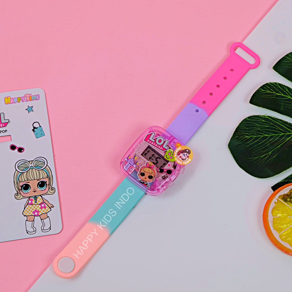 JAM TANGAN KARTUN KARAKTER LUCU DIGITAL MODEL KOTAK TALI KARET TRANSPARAN - JAM TANGAN ANAK PEREMPUA