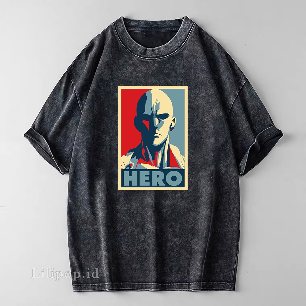 Kaos Baju Wash Tshirt saitama one punch man Pria wanita Stone wash Baju Distro Basic Lengan Pendek unisex