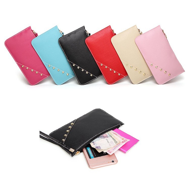 FYGALERY FYDP014 Dompet Koin Dompet Fashion Wanita Murni Warna Kulit Dompet Messenger Dompet Koin Ponsel