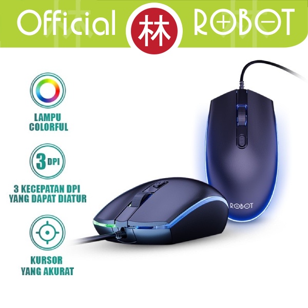 Robot M130 Wired Cable Mouse Kabel LED Colorful Office 3 Kecepatan DPI