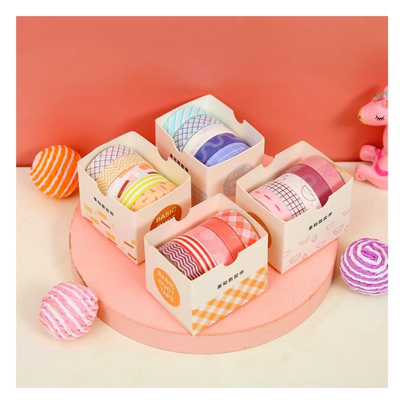 

Washi Tape Basic Duct Tape / Paper Tape Motif Lucu (1 Set - 5 Pcs)