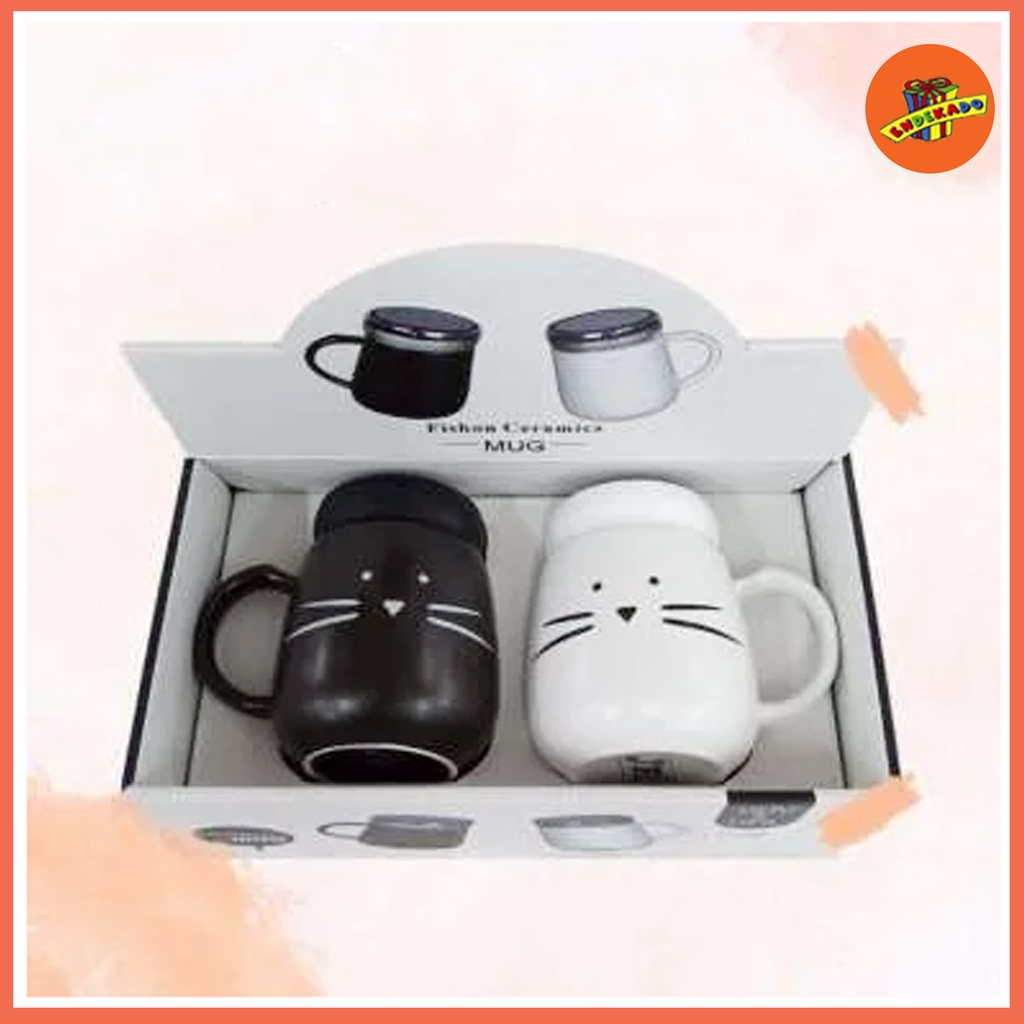 MUG KERAMIK COUPLE HITAM PUTIH - Mug Pasangan