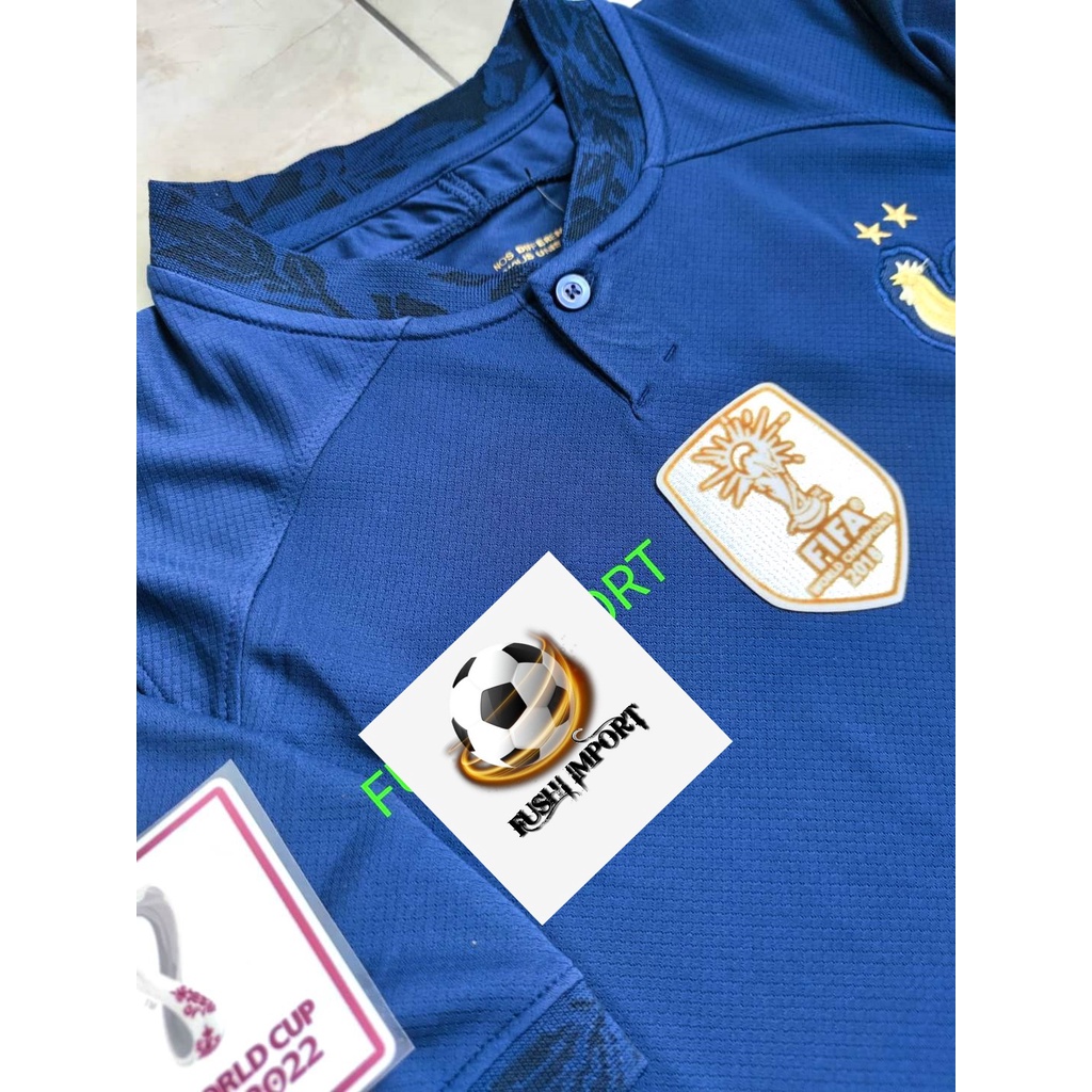 Jersey Baju Bola Perancis Home Full Patch World Cup Piala Dunia 2022 France Grade Ori