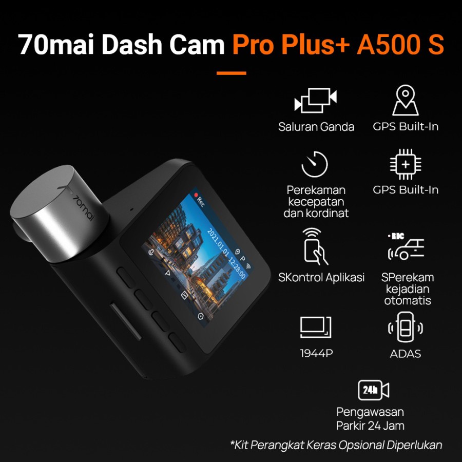 70mai Dash Cam Pro Plus A500s 1944P GPS ADAS Set - Front + Rear - Garansi Resmi 1 Tahun