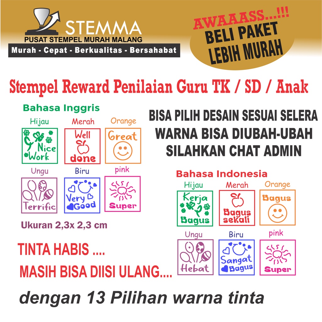 

Stempel Custom Flash Nilai Reward Guru TK SD dan Anak Anak I stempel Warna Lucu I proses cepat