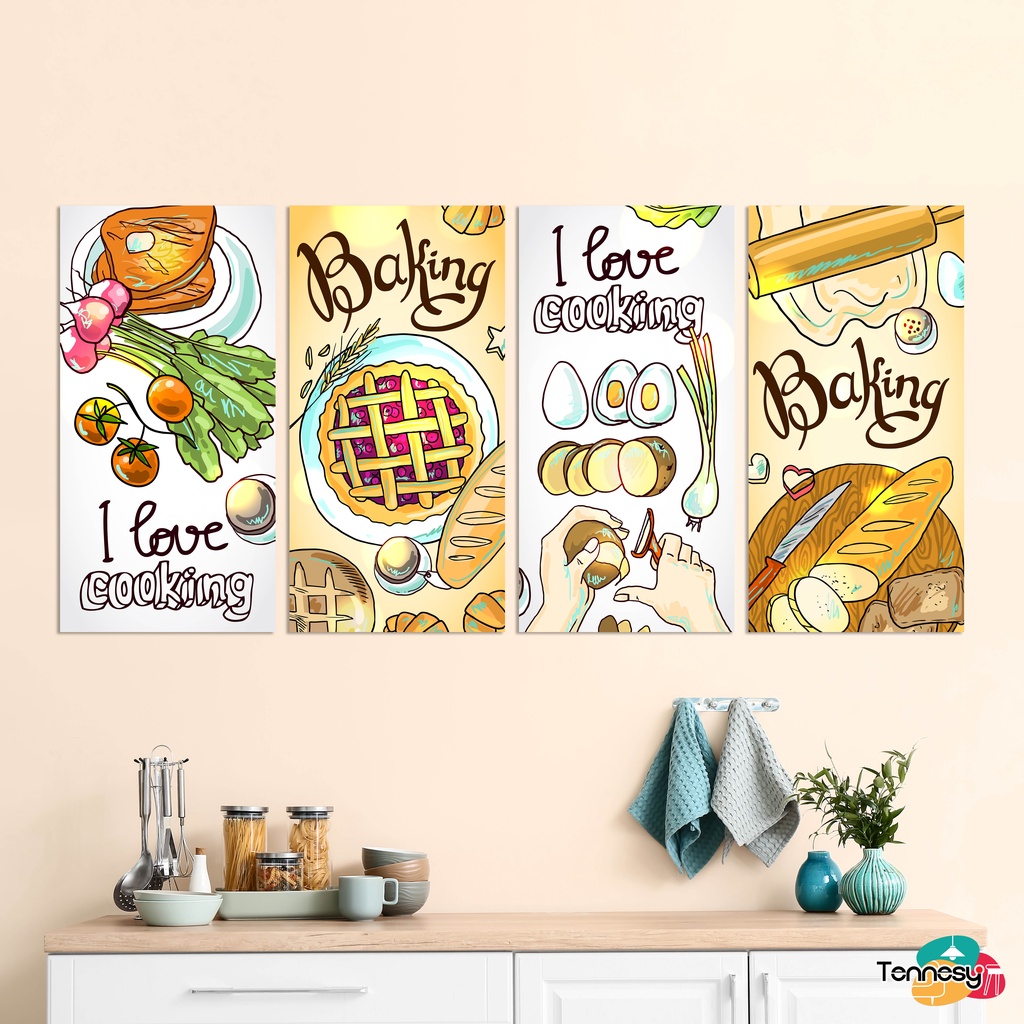 TENNESY Hiasan Dinding Dapur I Love Baking Cook Masak 15x30cm Dekorasi Dinding Kamar Tidur Pajangan Kayu Poster Dekorasi Rumah