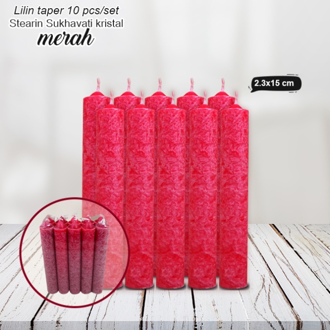 Lilin Batang Merah Taper Candle Stearin Marble Kristal Silinder 15cm