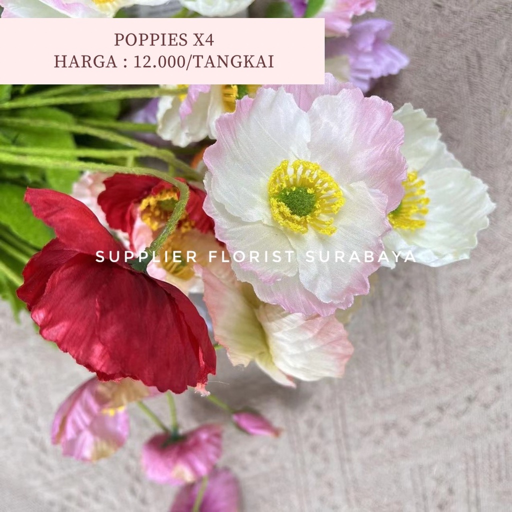 BUNGA ARTIFICIAL POPPIES BUNGA PALSU ARTIFICIAL FLOWER POPIS POPIES CABANG 4 BUNGA HIAS BUNGA VAS MEJA DIY FLORIST BUNGA PANJANG