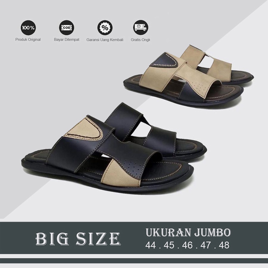 ASHTON X ZAGIB | Sandal Pria Slide Ukuran Besar Jumbo 44-45-46-47-48 / Sendal Flat Cowok Big Size Kulit Asli