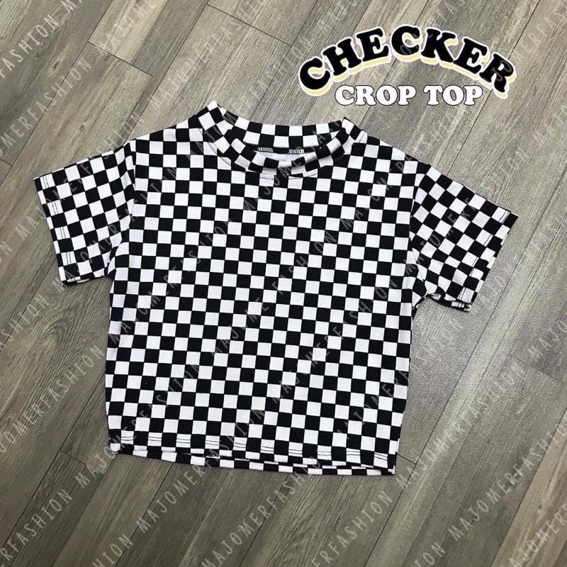 Kaos Checker Catur Crop Top Rib