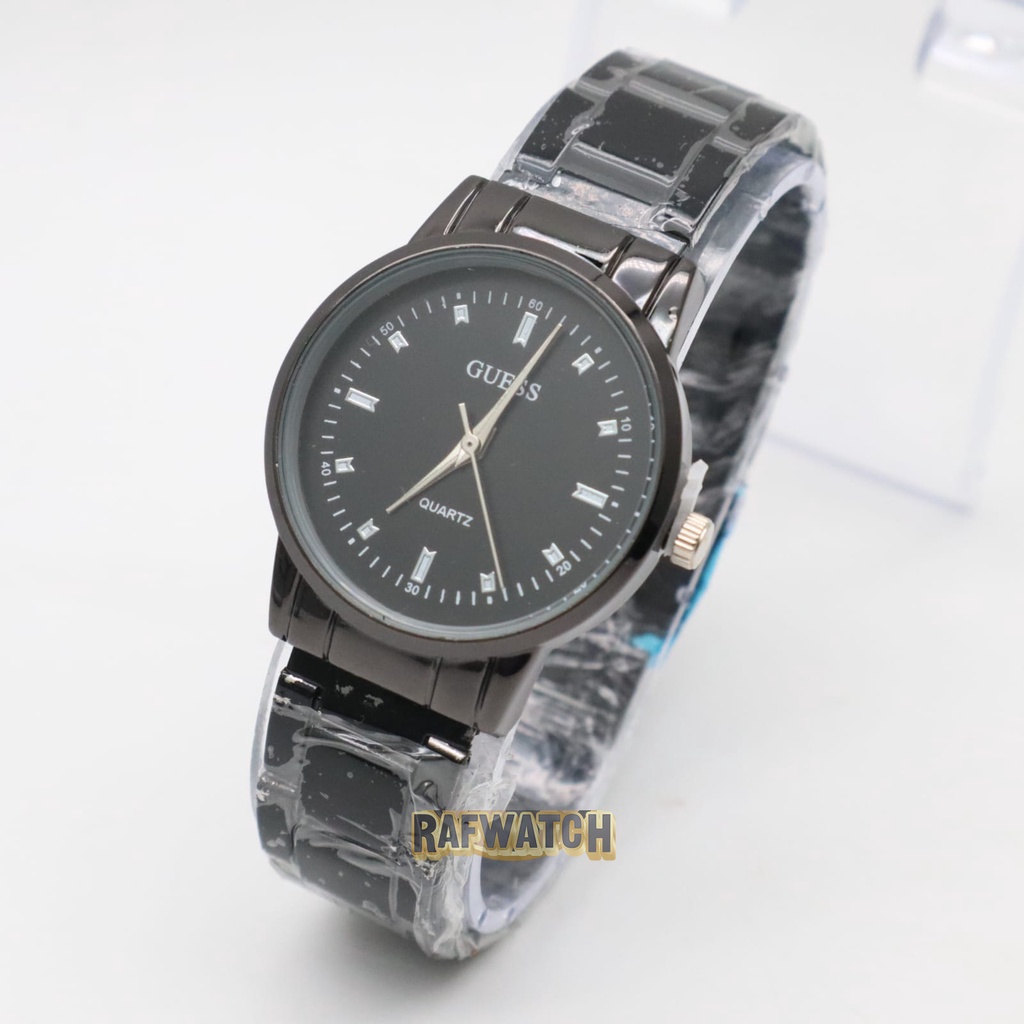 Jam Tangan Pasangan Pria Wanita Analog Casual Rantai Stainless Hitam Rose RPA7