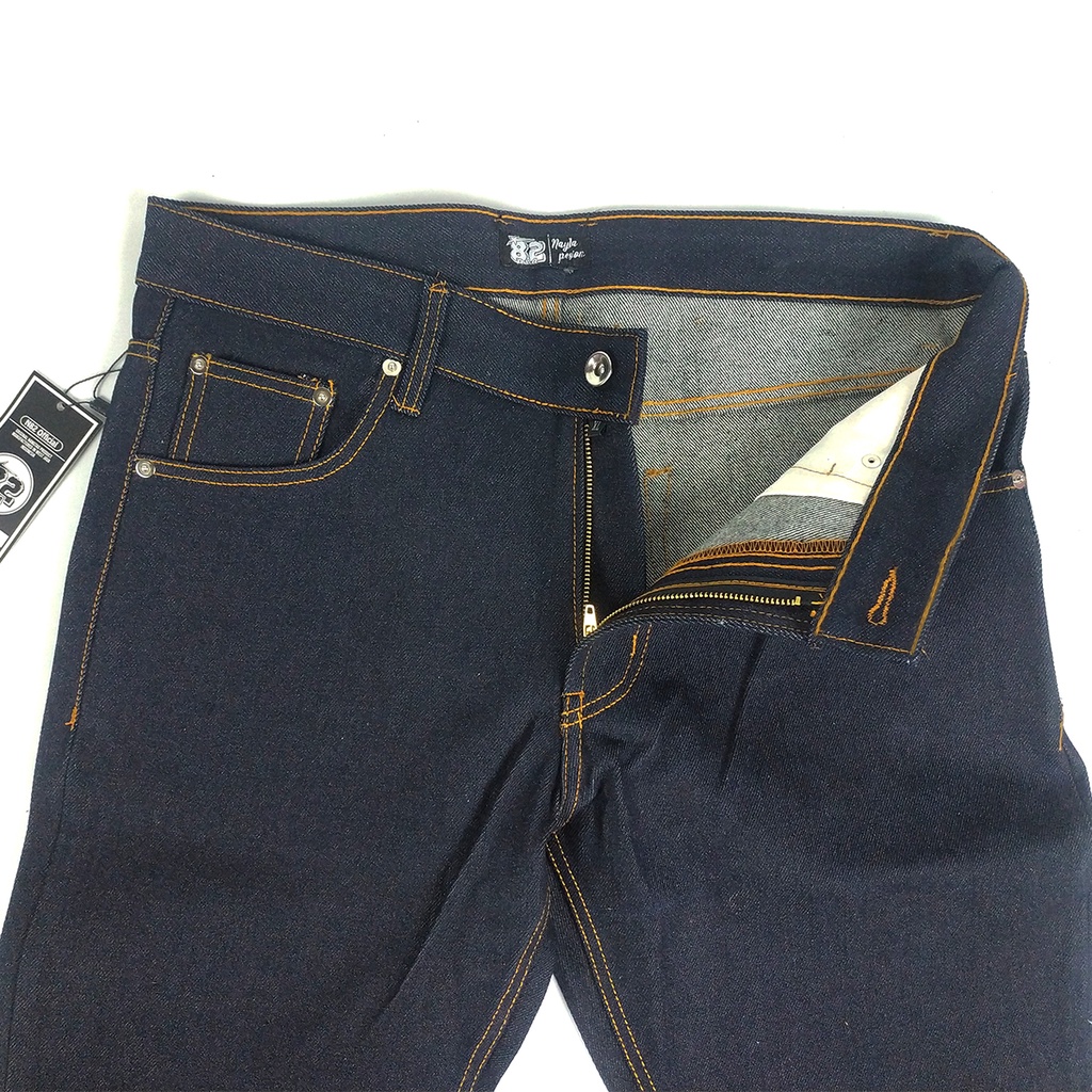 Celana Jeans Denim Selvedge Accent Pria Blue Black Indigo Raw 13.5oz Broken Twill N82 Original