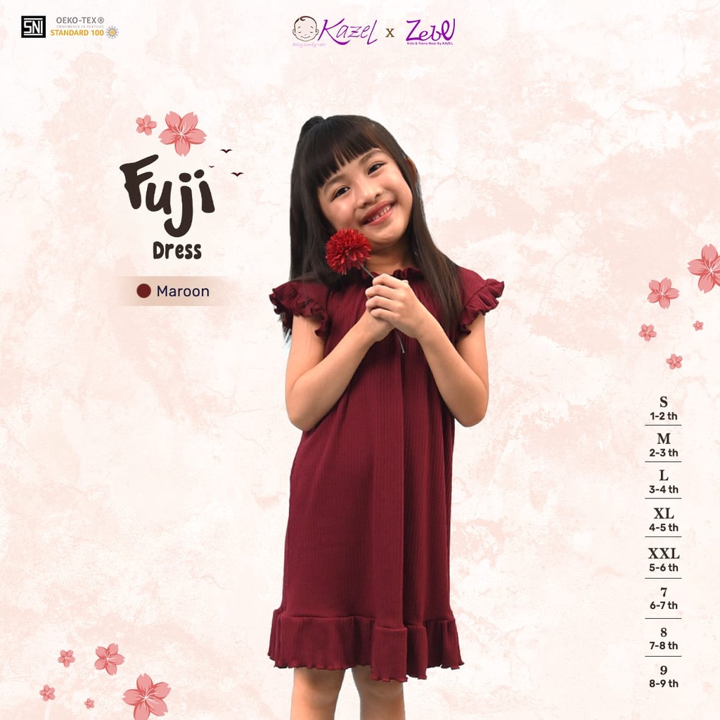 Kazel Fuji Dress 1-9 Tahun Zebe Dress Rib Ruffle Anak Permepuan CBKS