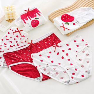 GO!CD1088 Celana Dalam Wanita Import Mid Waist Cd Imut Motif Strawberry