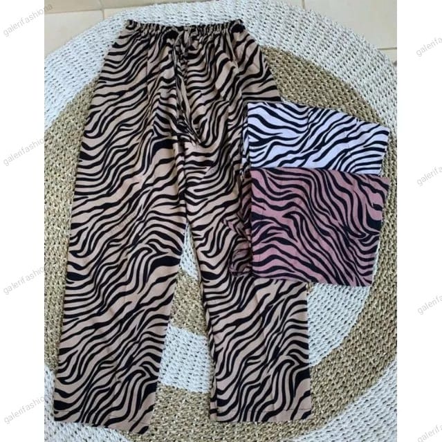 CELANA KULOT ZEBRA RAYON KOREA JUMBO PREMIUM TALI PINGGANG KARET OOTD LIBURAN BERSANTAY DI RUMA FESY