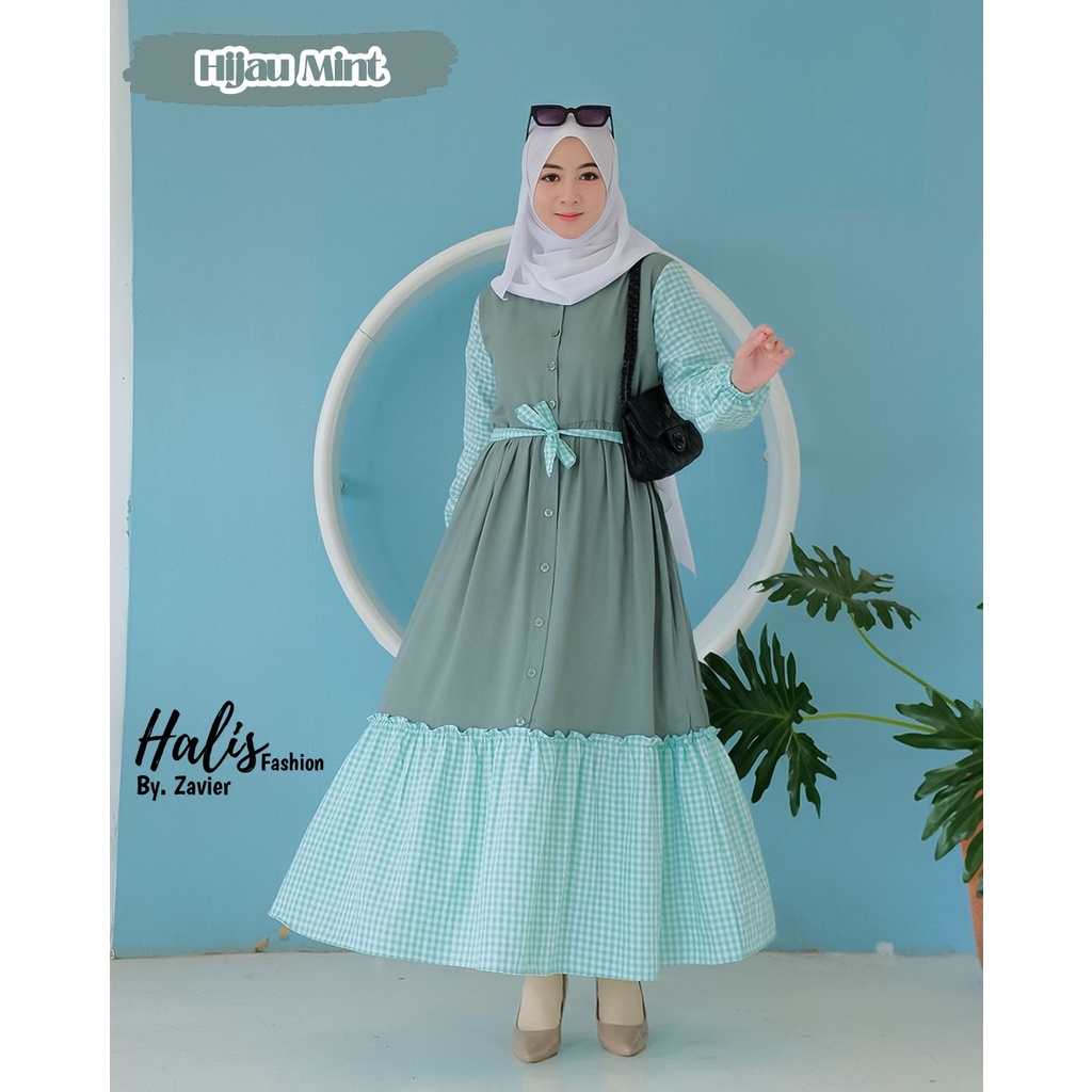 Dress Kotak Halis/ 100% Halis Fashion Original/ Gamis Realpict Motif Kombinasi