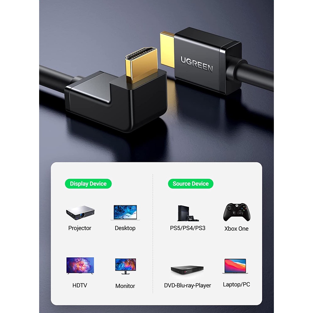 UGREEN Kabel HDMI V2.0 Siku Right Angle 90 Derajat male to male