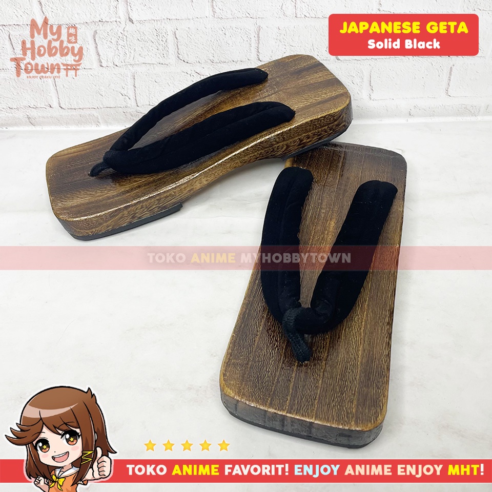 Geta Sandal Kayu Bakiak Jepang : Solid Black Hitam Bakiak Sandal Kayu