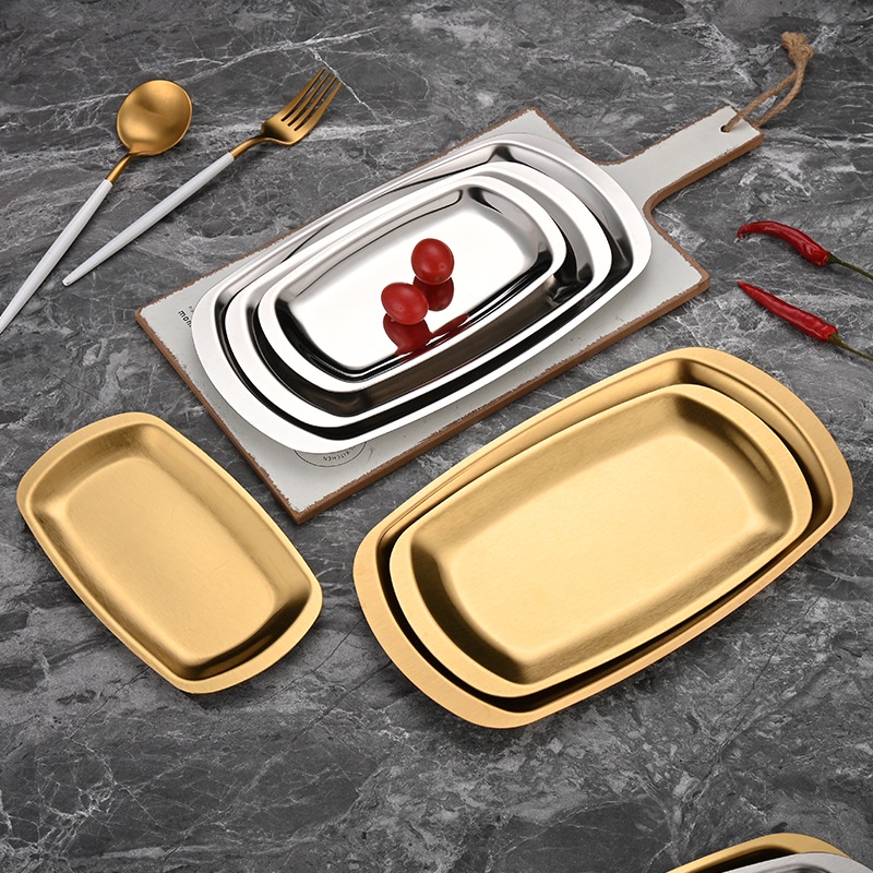 Mi.more Gold Tray Stainless / Piring Nampan Aesthetic19cm/23cm/28cm / Piring Korea / Makanan / Food / Dishes Stainless