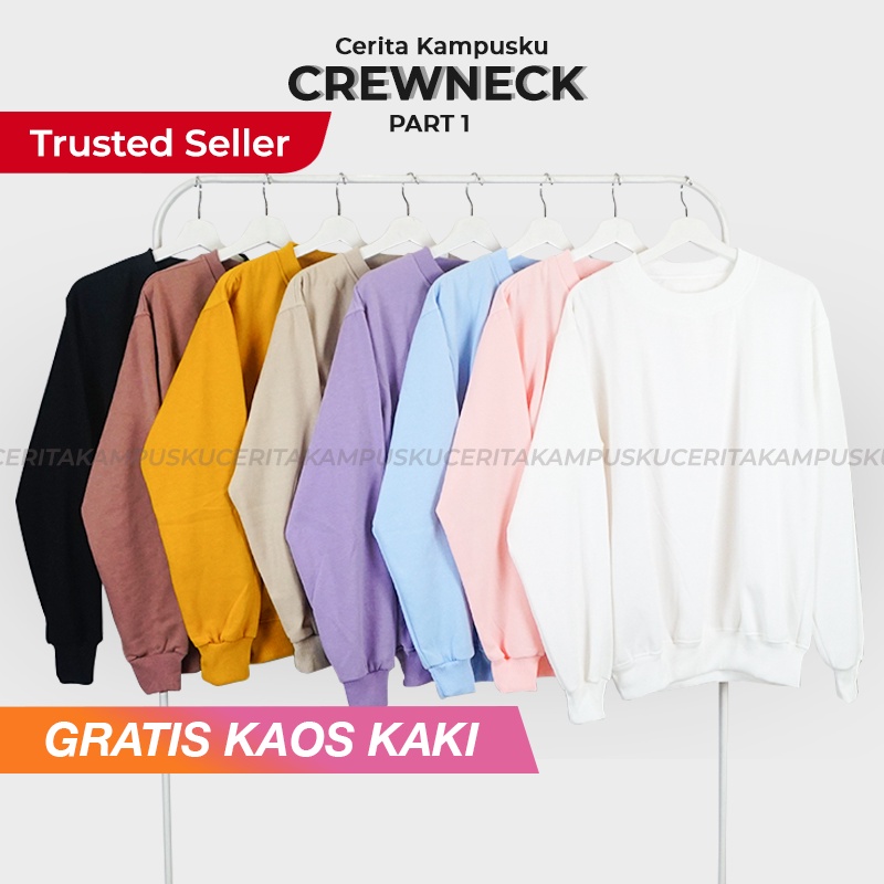 CREWNECK SWEATER Sweter Oversize Over Size Oversized Polos Wanita Pria Cerita Kampusku