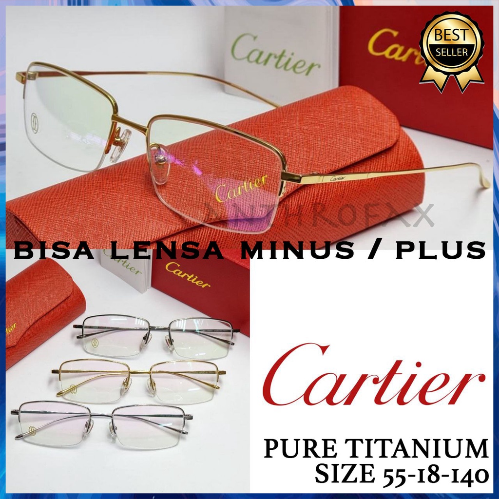 Kacamata Half Frame Titanium Gold Minus/Plus Anti Radiasi/Photocromic