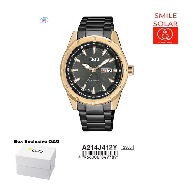 Jam Tangan Pria Stylist Casual Business Rantai Stainless Steel Tanggal Hari Analog Original Q&amp;Q QnQ QQ A214 A214J412Y