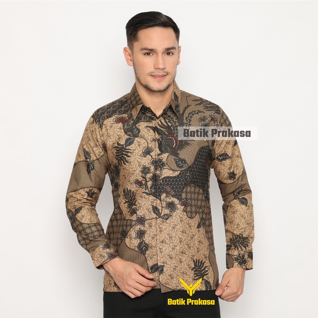 Kemeja Batik Prakasa Motif Bima Radyta Merah Slimfit Lengan Panjang Batik Solo