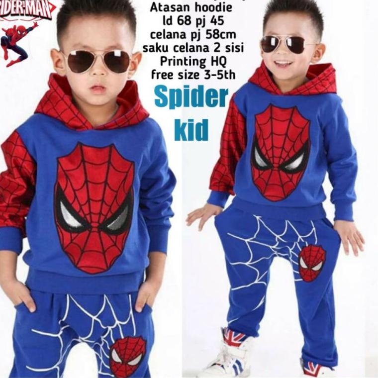 BOOMING setelan spider kid / sweater anak 3-8 tahun/setelan cowok cewek /kostum karakter spiderman k