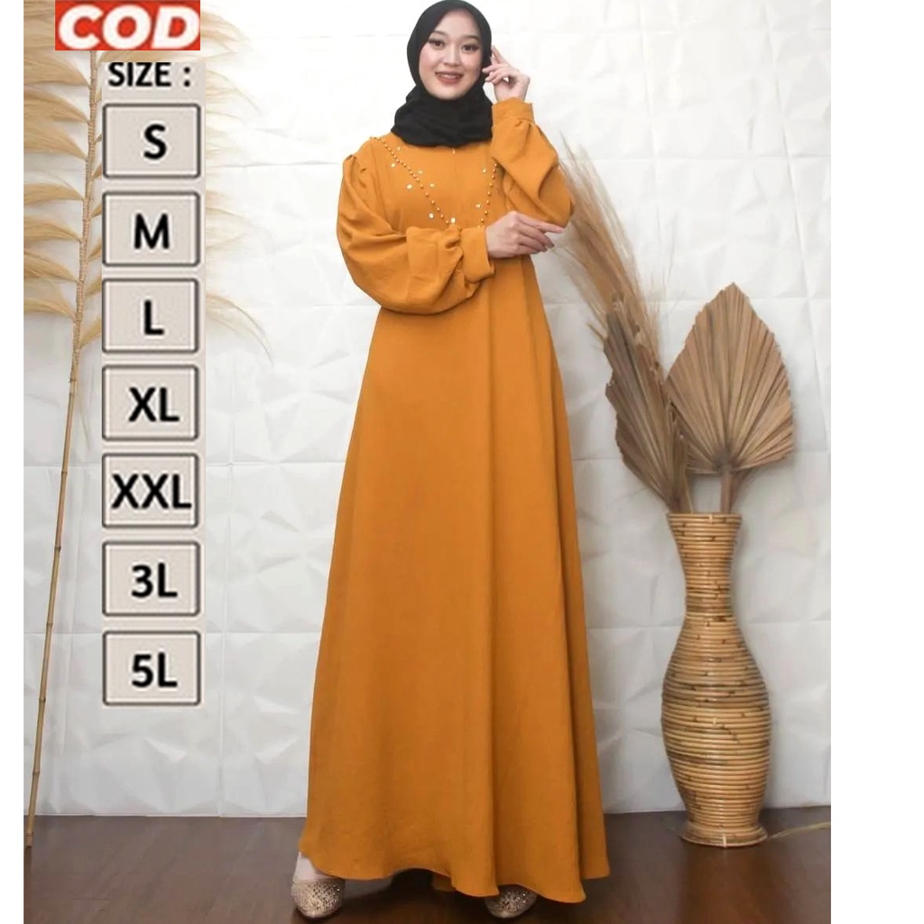 Dress Gamis Lebaran Ukuran Jumbo Simpel Polos Kuning Mustard Kunyit Lucu Cantik Mewah Kasual Kekinia