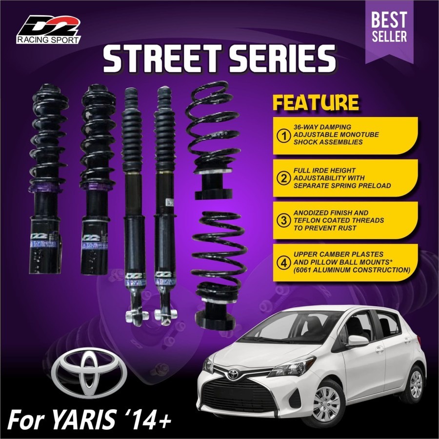 Aksesoris Suspensi Shockbreaker Coilover Untuk Harian D2 Racing STREET coilover yaris ''13+