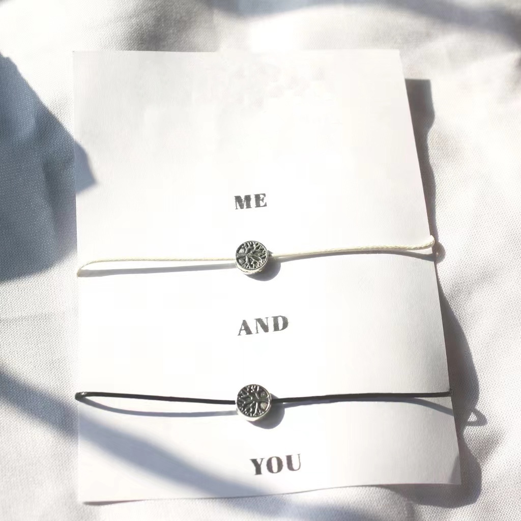 Gelang Couple SImple Tali Persahabatan Etnik Bead Anti Air Warna Silver Bracelet