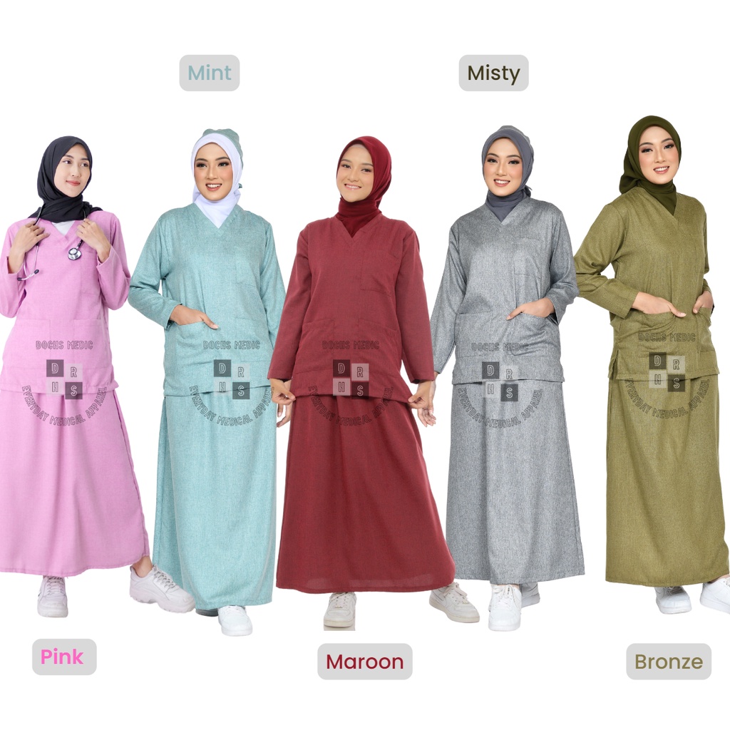 Baju OK ROK DENIM / Baju Jaga / Scrub Medis ROK DENIM [READY STOCK] DOCHS MEDIC