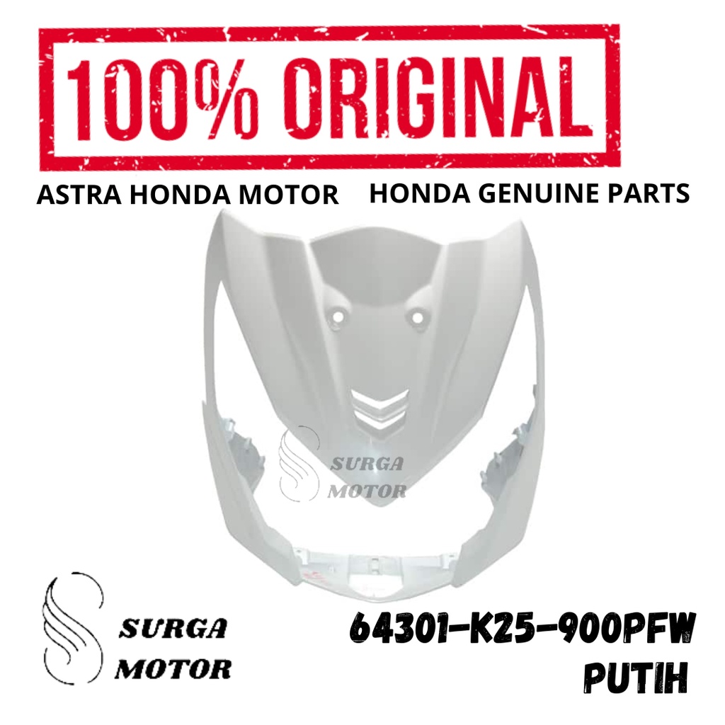 Cover Dasi Tebeng Tameng Panel Lampu Depan Putih BeAT CBS FI K25 Original AHM  64301-K25-900PFW Peli