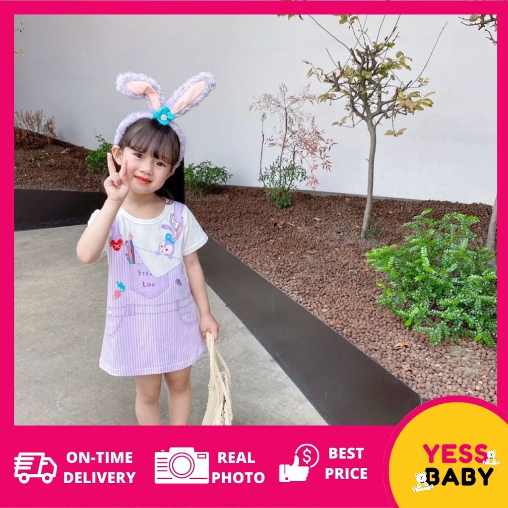 YESSBABY SWEET DUFFY 1-9tahun Gaun anak perempuan baru/versi Korea kartun rok denim dua potong palsu/rok kasual bayi perempuan/Dress baju anak cewek/baju anak perempuan 1tahun 2tahun 3tahun kado ulang tahun anak perempuan