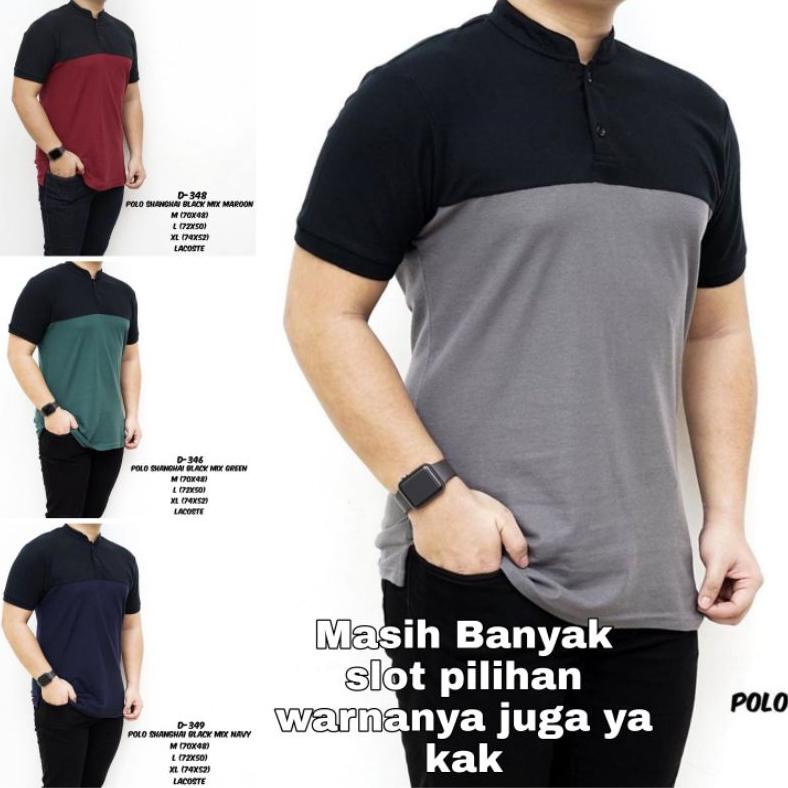 PROMO Kaos Pollo Kombinasi Kerah Sanghai / Kaos Polo Pria Kerah Sanghai / Kaos Polo Distro / Kaos Po