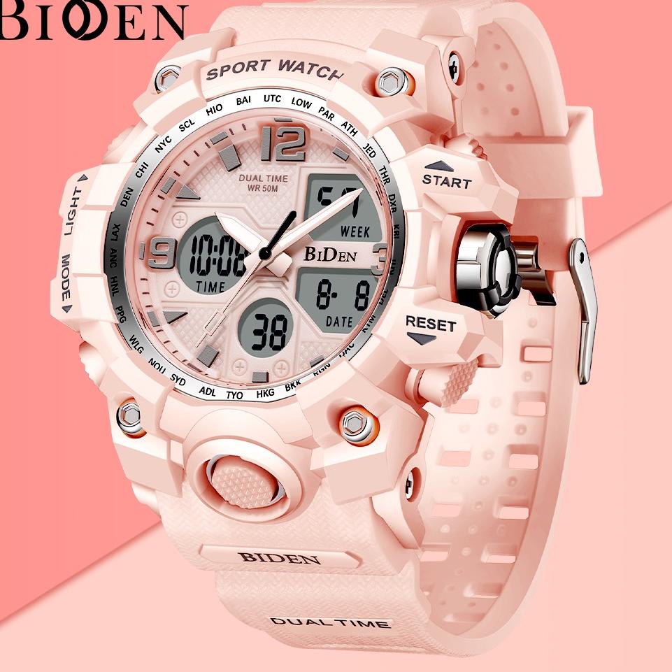 BIG SALE BIDEN Jam Tangan Wanita Original Anti Air Multifungsi Olahraga Digital Analog Tali Silikon 