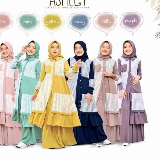 ➩ Ashley Kids Baju Muslim Anak Gamis Anak Perempuan Usia7-13th Baju Muslim Tanggung ♨