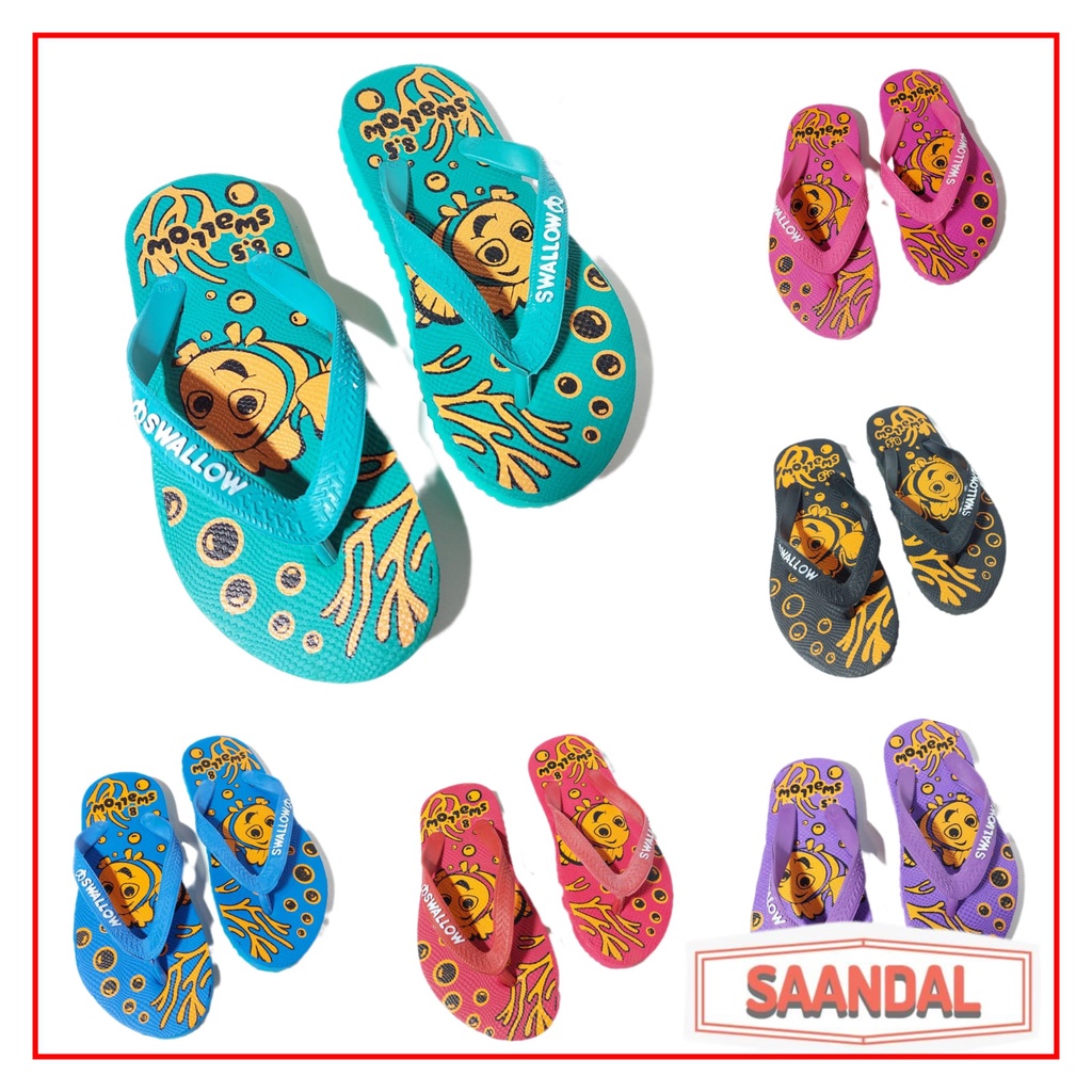 Sandal Jepit Anak Swallow Momo Laki-Laki Perempuan Unisex Motif Ikan(Bisa Eceran)