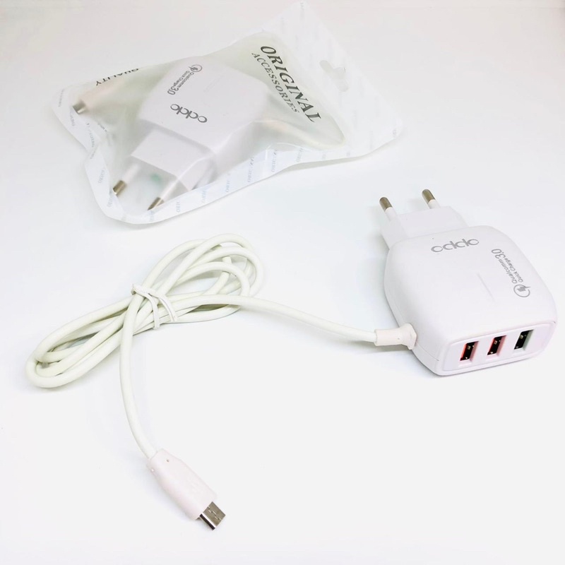 charger oppo new K001 3usb plus kabel micro support all android smartphone by smoll