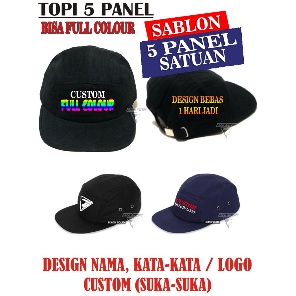 Topi Custom 5 panel Tulisan Nama Sablon Gambar Dtf Logo Satuan Design Custom