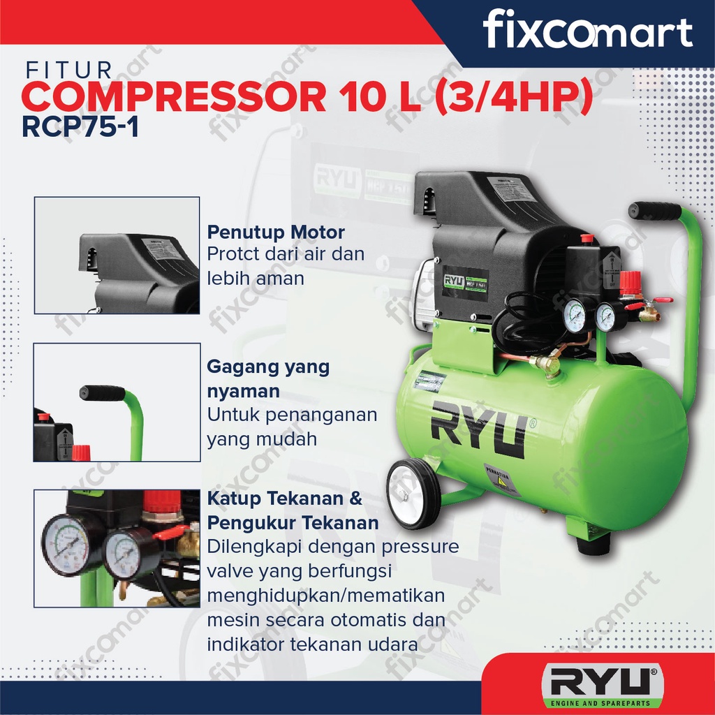 Ryu Kompressor 0.75 Hp / Ryu Rcp75 / Mesin Kompresor