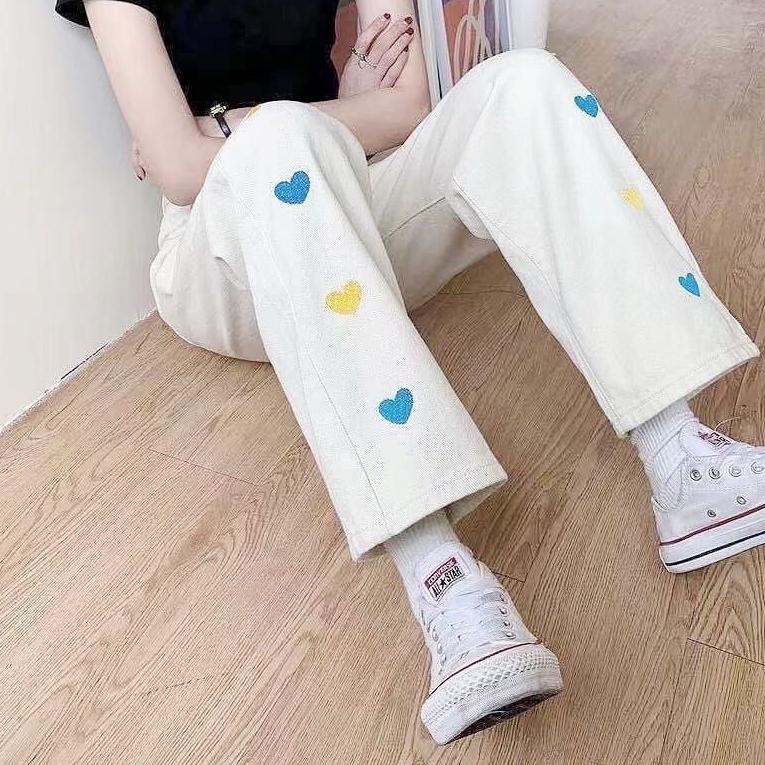 HOT SALE BORDIR CELANA KULOT JEANS LOVE BORDIR / HW KULOT JEANS LOVE BORDIR / BOYFRIEND JEANS KOREA 