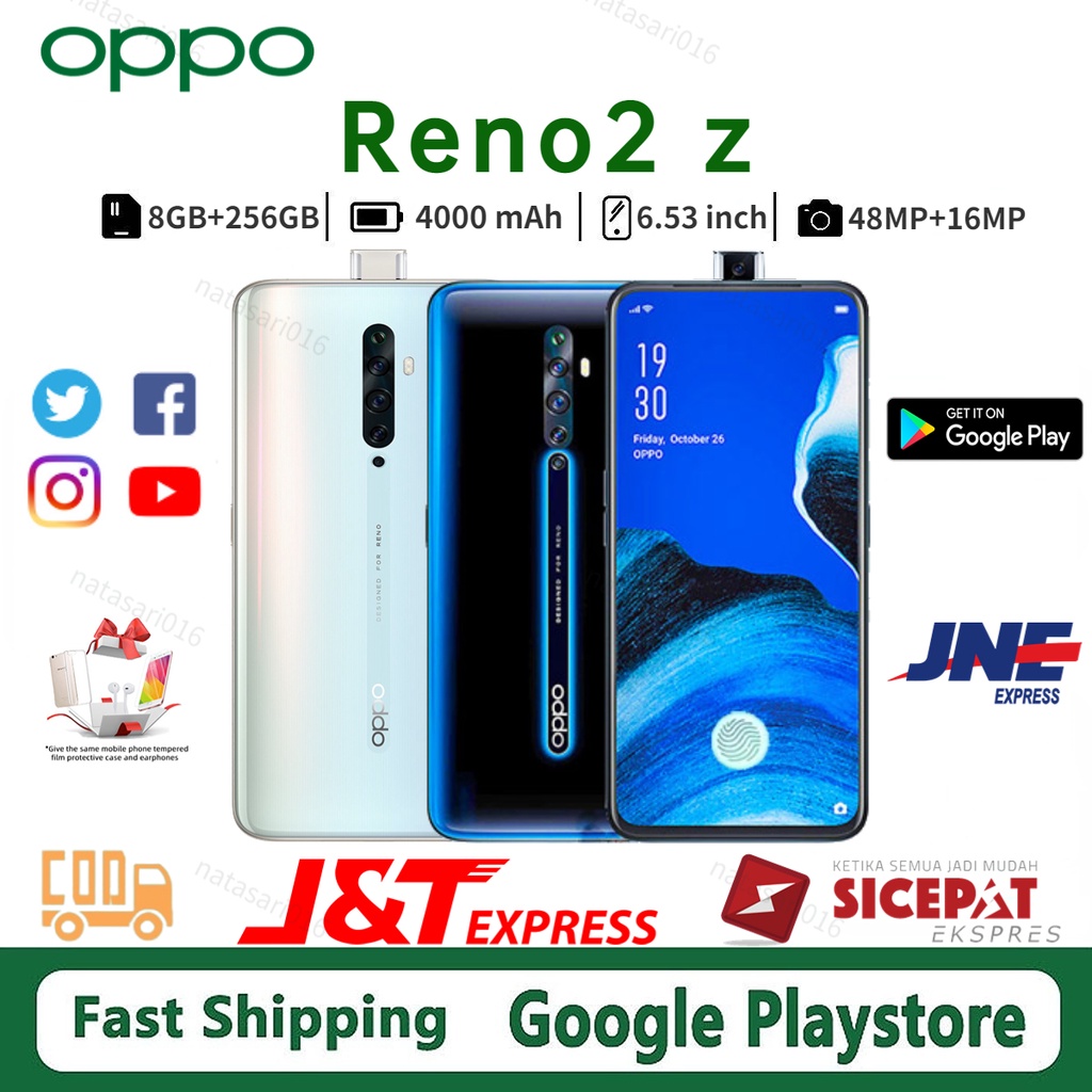 OPPO Reno2 Z RAM 8/256GB 16MP depan 48MP Kamera Belakang Layar 6.53 inci Baru Garansi 1 Tahun