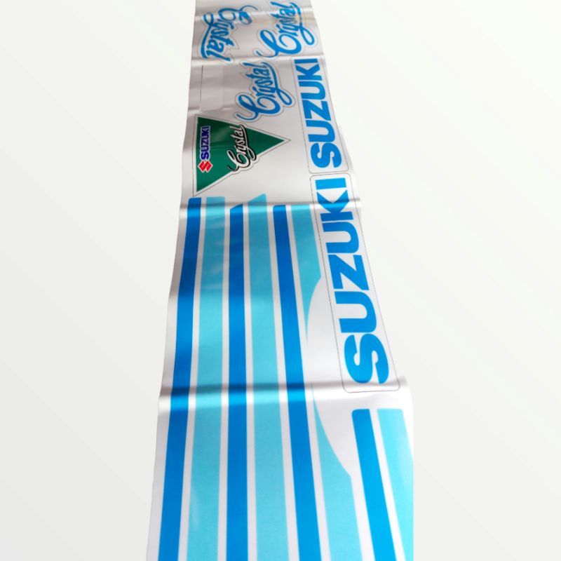 Striping sticker motor suzuki crystal tahun 90 biru muda biru laut print cutting